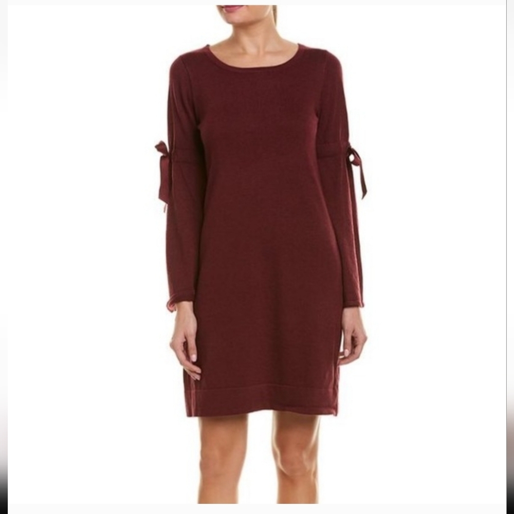 Max Studio Bell Sleeve With Bow Ties Sweater Dress - Burgundy